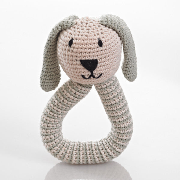 Organic Teal Bunny Ring Rattle