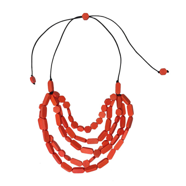 Woodland Tiered Wood Necklace- Ruby Olive